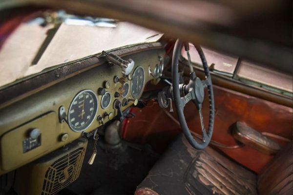 Interior of Vintage car found in a barn in Netherlands