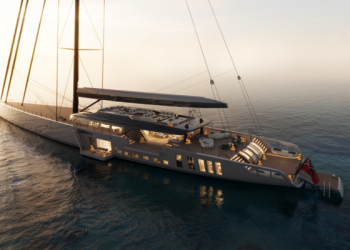 Sky yacht by Royal Huisman exterior at sunset