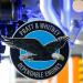 The logo of Pratt & Whitney is seen in front of a F135-PW-100 fighter aircraft engine